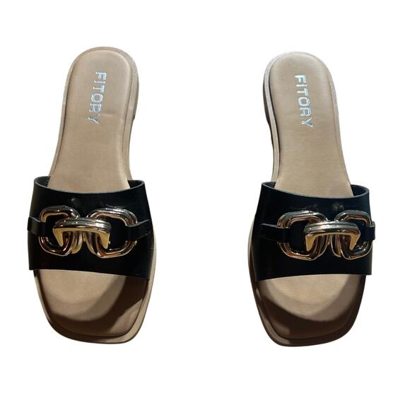 Fitory Black Slip on flats with gold chain size 38 - Picture 6 of 7